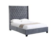 Ella Grey Velvet Winged Bed 180cm - King