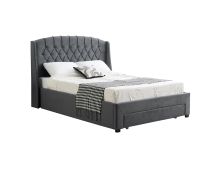 Paris Tall Tufted Velvet Dark Grey Bed with Storage Drawer - King