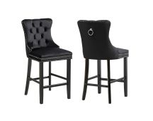 French Provincial Black Bar Stools with Footrest - Set of 2