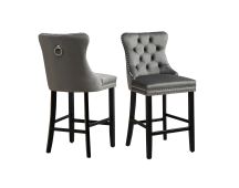 French Provincial Dark Grey Bar Stools with Footrest - Set of 2