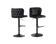 Lara Tufted Height Adjustable Swivel Bar Stools with Footrest - Black