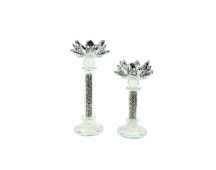 Flower Silver Crystal Candle Holder - Set of 2