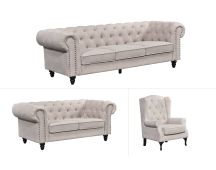 Chesterfield Tufted Lounge Set - Beige