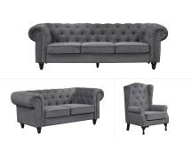 Chesterfield Tufted Lounge Set - Charcoal Grey