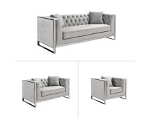 William Lounge - Light Grey Velvet - Silver Trims