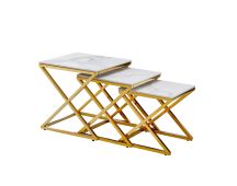 Bella Set of 3 Gold Side Table - White Marble