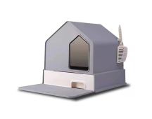 Petwiz Enclosed Cat Litter Box House - Grey