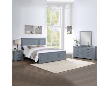 4 Pieces Bedroom Suite in Solid Wood & MDF King Size Grey Colour Bed, Bedside Table & Dresser