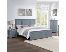 4 Pieces Bedroom Suite in Solid Wood & MDF King Size Grey Colour Bed, Bedside Table & Tallboy