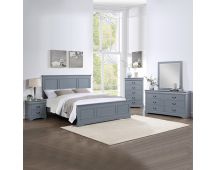 5 Pieces Bedroom Suite in Solid Wood & MDF King Size Grey Colour Bed, Bedside Table, Dresser & Tallboy