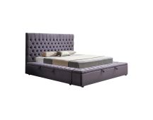 King Size Bedframe Velvet Upholstery Dark Grey Colour Tufted Headboard Deep Quilting