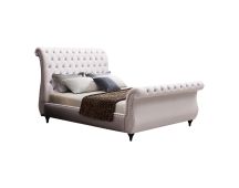 Queen Size Sleigh Bedframe Velvet Upholstery Beige Colour Tufted Headboard And Footboard Deep Quilting