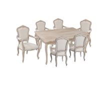 Large Size Oak Wood White Washed Finish Arm Chair Dining Set