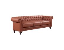 2 Seater 3 Seater Brown Sofa Lounge Set Button Tufted in Faux Leather