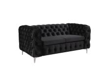 2 Seater Sofa Classic Button Tufted Lounge in Black Velvet Fabric with Metal Legs