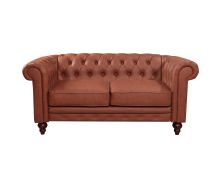 2 Seater Brown Sofa Lounge Button Tufted in Faux Leather