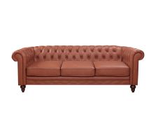 3 Seater Brown Sofa Lounge Button Tufted in Faux Leather