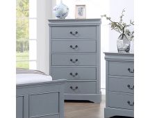 Tallboy with 5 Storage Drawers in Solid Wooden Metal Handles Grey Colour