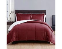 3 Piece Ultra-soft Micro Mink Comforter Set Queen with Sherpa Reverse Burgundy