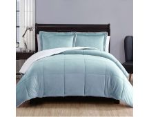 3 Piece Ultra-soft Micro Mink Comforter Set Queen with Sherpa Reverse Sky