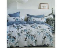 300TC Milla Blue Reversible Cotton Quilt Cover Set Queen