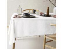 Vintage Design Homewares Gypsy White Fringed Washed Linen Cotton Tablecloth 130cm x 180cm