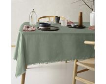 Vintage Design Homewares Gypsy Green Fringed Washed Linen Cotton Tablecloth 150cm x 230cm