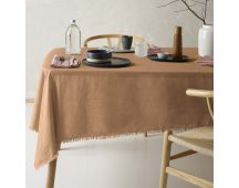 Vintage Design Homewares Gypsy Terracotta Fringed Washed Linen Cotton Tablecloth 150cm x 300cm