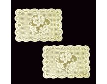 Floral Cream Set of 2 Polyester Lace Table Doilies 30 x 45 cm