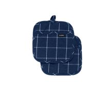 Ladelle Eco Check Navy Set of 2 Pot Holders 21 x 21 cm