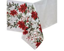 100% Cotton Ashdene Poinsettia Festive Christmas Holiday Tablecloth 150 x 230 cm