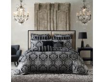 Davinci Chamonix Silver Damask Jacquard Quilt Cover Set Super King