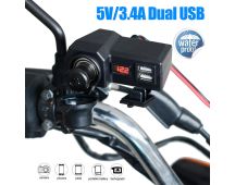 Motorcycle Handlebar Waterproof Dual USB Phone Charger Cigarette Lighter Socket