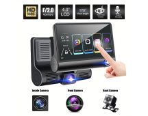 Front and Rear Triple Lens Dash Cam 1080P HD 4-inch touch screen wide-angle lens