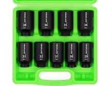 SWANLAKE 9-Piece 1/2" Drive Jumbo Impact Socket Set, Metric 29mm-38mm Large Socksts Spindle Axle Nut Impact Socket, CR-V Black