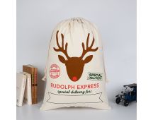 Large Christmas XMAS Hessian Santa Sack Stocking Bag Reindeer Children Gifts Bag, Cream - Rudolph Express