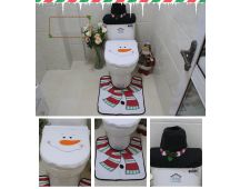 4pcs Christmas Toilet Seat Cover Rug Bathroom Set Santa Snowman Xmas Home Décor, Snowman A