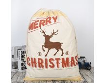 Large Christmas XMAS Hessian Santa Sack Stocking Bag Reindeer Children Gifts Bag, Cream - Reindeer