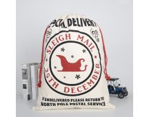 Large Christmas XMAS Hessian Santa Sack Stocking Bag Reindeer Children Gifts Bag, Cream - Sleigh Mail (3)