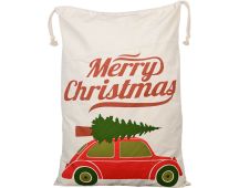 Large Christmas XMAS Hessian Santa Sack Stocking Bag Reindeer Children Gifts Bag, Cream - Christmas Tree On Car