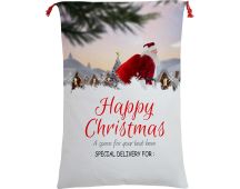 Large Christmas XMAS Hessian Santa Sack Stocking Bag Reindeer Children Gifts Bag, Santa On The Way