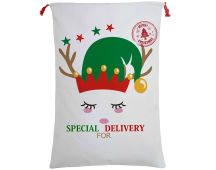 Large Christmas XMAS Hessian Santa Sack Stocking Bag Reindeer Children Gifts Bag, Cream - Cute Reindeer Delivery