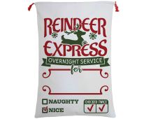 Large Christmas XMAS Hessian Santa Sack Stocking Bag Reindeer Children Gifts Bag, Cream - Reindeer Express (A)