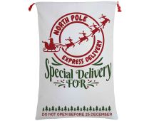 Large Christmas XMAS Hessian Santa Sack Stocking Bag Reindeer Children Gifts Bag, Cream - North Pole Express (D)