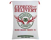 Large Christmas XMAS Hessian Santa Sack Stocking Bag Reindeer Children Gifts Bag, Cream - Reindeer Express (B)