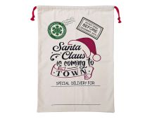 Large Christmas XMAS Hessian Santa Sack Stocking Bag Reindeer Children Gifts Bag, Cream - Santa Coming To Town