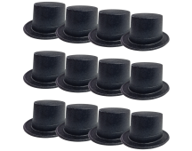 12x GLITTER TOP HAT Fancy Party Plastic Costume Tall Cap Fun Dress Up BULK - Black