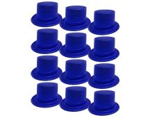 12x GLITTER TOP HAT Fancy Party Plastic Costume Tall Cap Fun Dress Up BULK - Blue