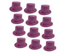 12x GLITTER TOP HAT Fancy Party Plastic Costume Tall Cap Fun Dress Up BULK - Light Pink