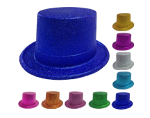 12x GLITTER TOP HAT Fancy Party Plastic Costume Tall Cap Fun Dress Up BULK - Mixed Colour Pack